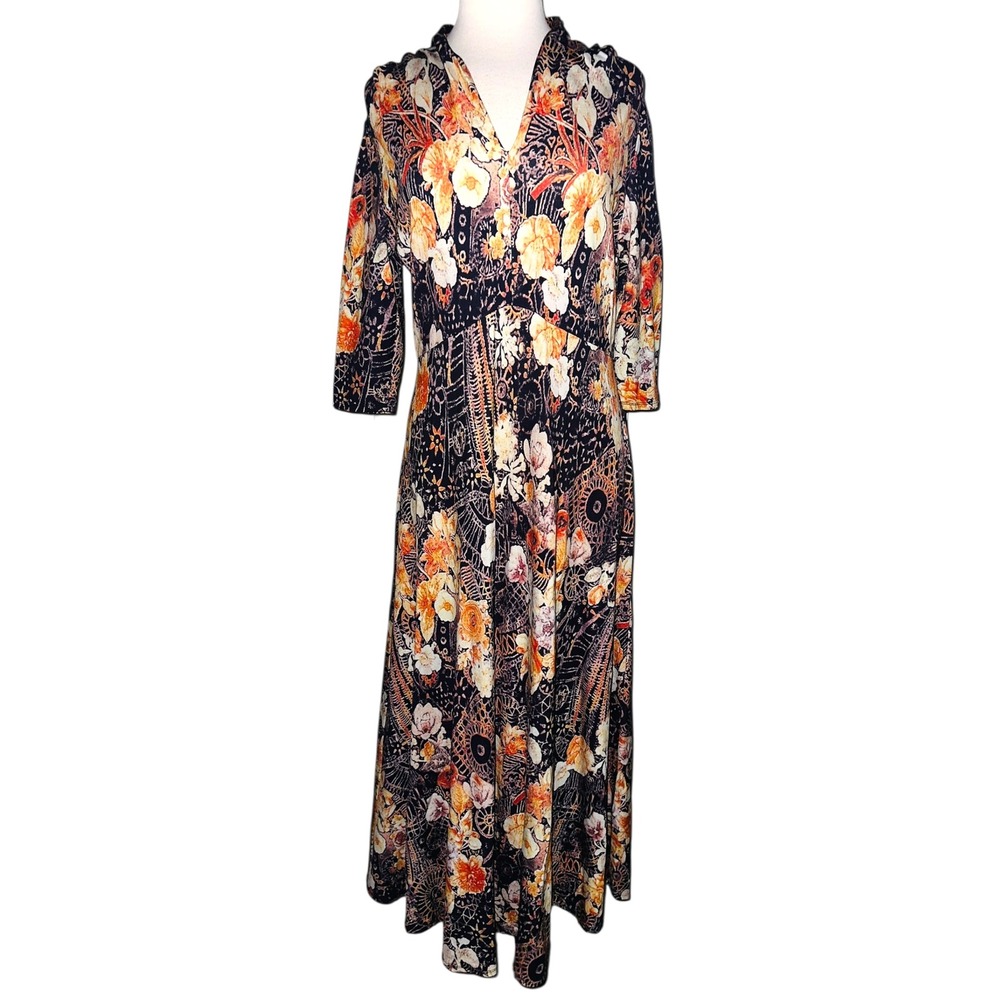 WB5 Soft Surroundings Maxi Dress Floral Print 3/4 Sleeve Boho Elegant medium